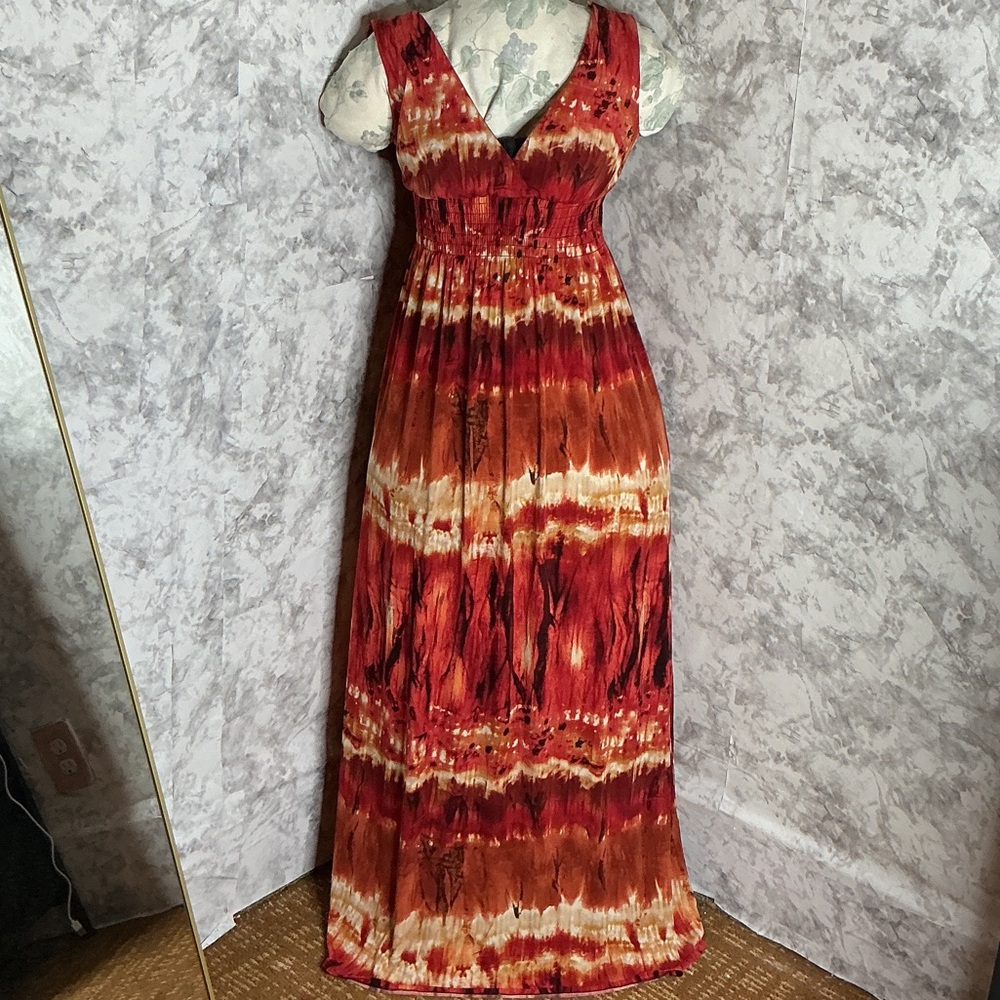Bisou Bisou Red and Orange Maxi Dress - Picture 1 of 5